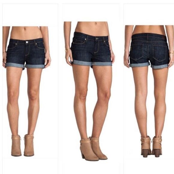 Paige Jimmy Jimmy Short Jean Shorts Cuffed Dark Wash Size 31 - Picture 2 of 5